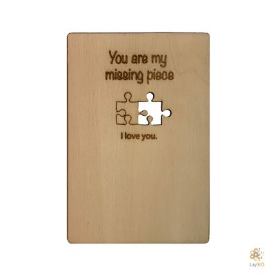 Lay3rD Lasercut - Tarjeta de felicitación de madera - "Eres mi pieza que falta" -Berk-