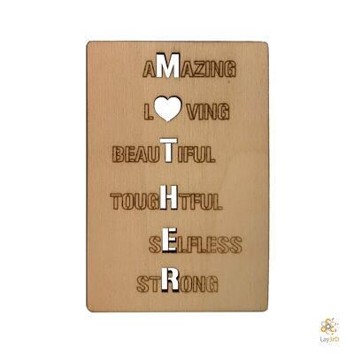 Lay3rD Lasercut - Wooden Greeting Card - "Mother" - Birch -