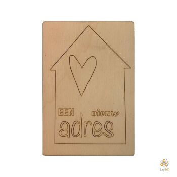 Lay3rD Lasercut - Carte de voeux en bois - "Une nouvelle adresse"-Berk-