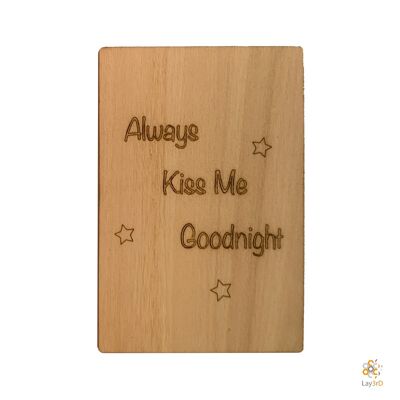 Lay3rD Lasercut - Tarjeta de felicitación de madera - "Siempre dame un beso de buenas noches" - Abedul -