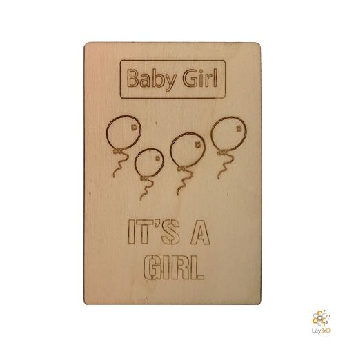 Lay3rD Lasercut - Houten Wenskaart - "Baby girl"-Berk-