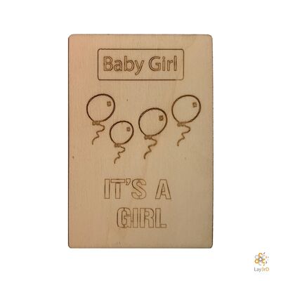 Lay3rD Lasercut - Wooden Greeting Card - "Baby girl" - Birch -