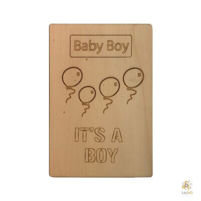 Lay3rD Lasercut - Holzgrußkarte - "Baby Boy" - Birke -