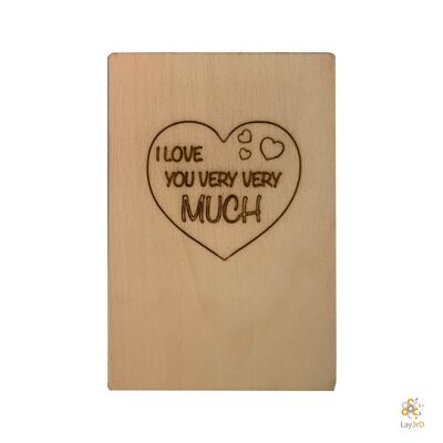 Lay3rD Lasercut - Tarjeta de felicitación de madera - "Te quiero mucho, mucho" -Berk-