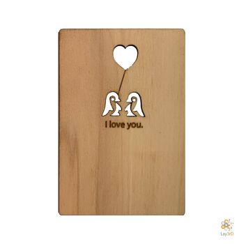 Lay3rD Lasercut - Carte de voeux en bois - "Je t'aime Pingouin"-Berk-