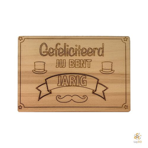 Lay3rD Lasercut - Houten Wenskaart - "Gefeliciteerd, jij bent jarig"-Berk-