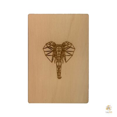 Lay3rD Lasercut - Tarjeta de felicitación de madera - "Elefante" -Abedul-