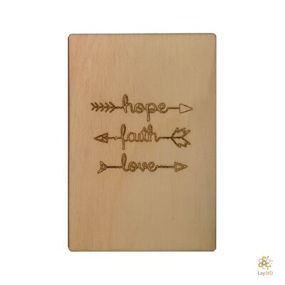 Lay3rD Lasercut - Wooden Greeting Card - "Hope, Faith, Love" - Birch -
