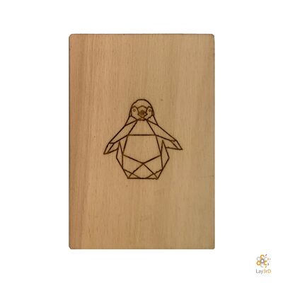Lay3rD Lasercut - Holzgrußkarte - "Pinguin"-Birke-