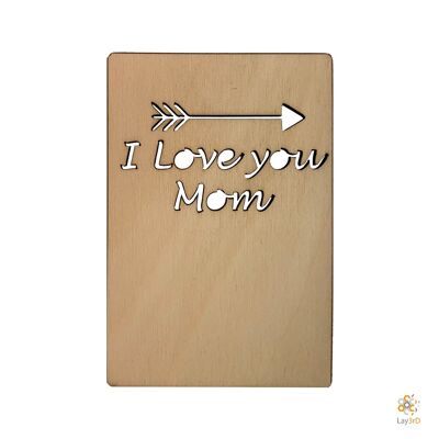 Lay3rD Lasercut - Tarjeta de felicitación de madera - "Te amo mamá" -Berk-