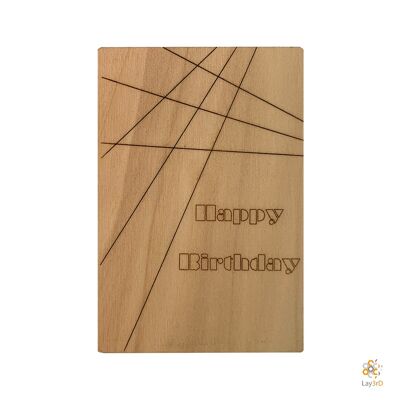 Lay3rD Lasercut - Tarjeta de felicitación de madera - "Líneas de feliz cumpleaños" - Abedul -