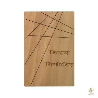 Lay3rD Lasercut - Houten Wenskaart - "Happy Birthday Lijnen"-Berk-