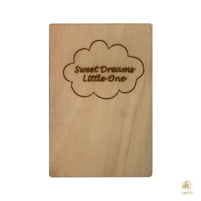Lay3rD Lasercut - Wooden Greeting Card - "Sweet Dreams Little One" - Birch -