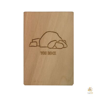 Lay3rD Lasercut - Biglietto d'auguri in legno - "You rock" - Betulla -