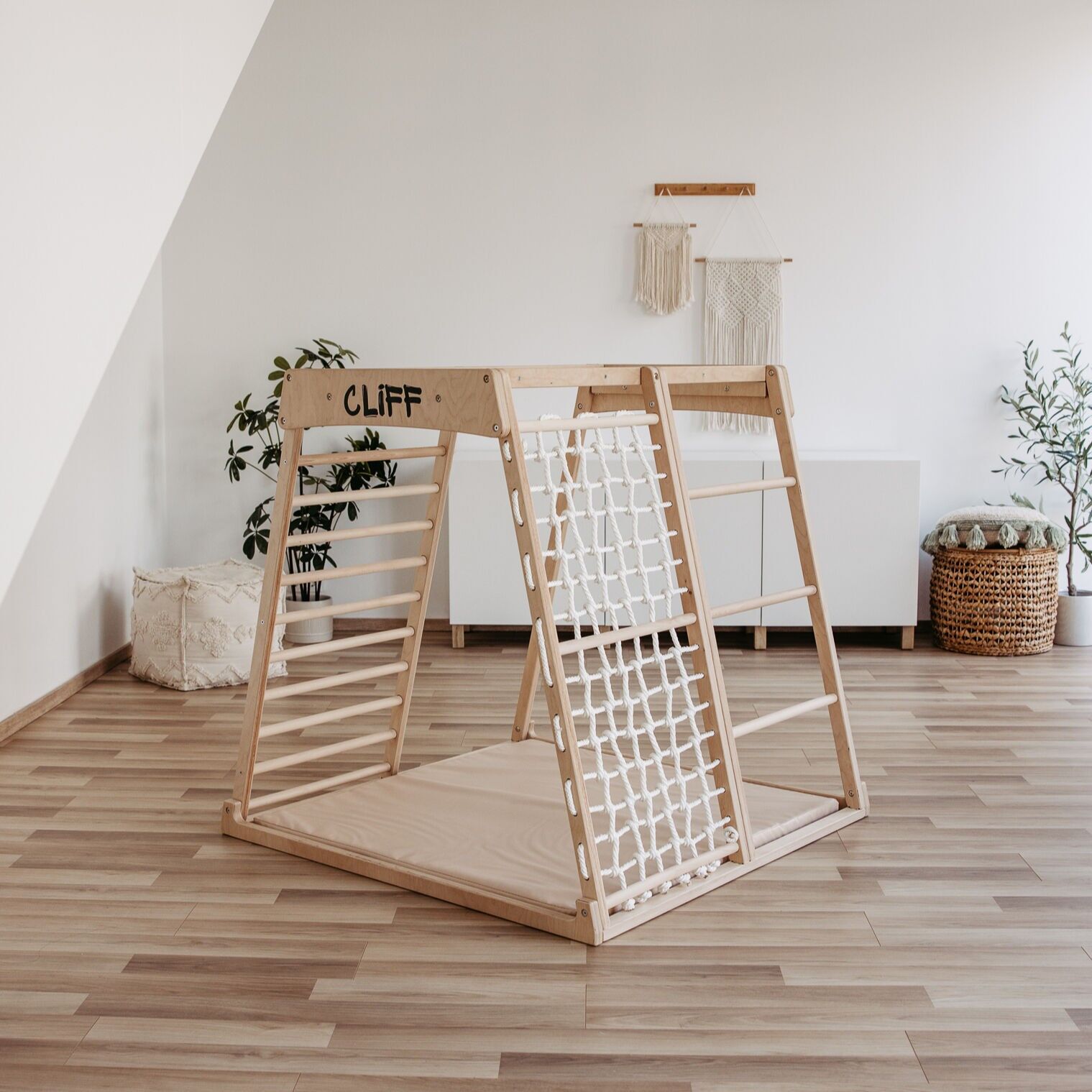 CLIFF PRO White Edition - Struttura da arrampicata PREMIUM per bambini in legno naturale, mobili per bambini Montessori
