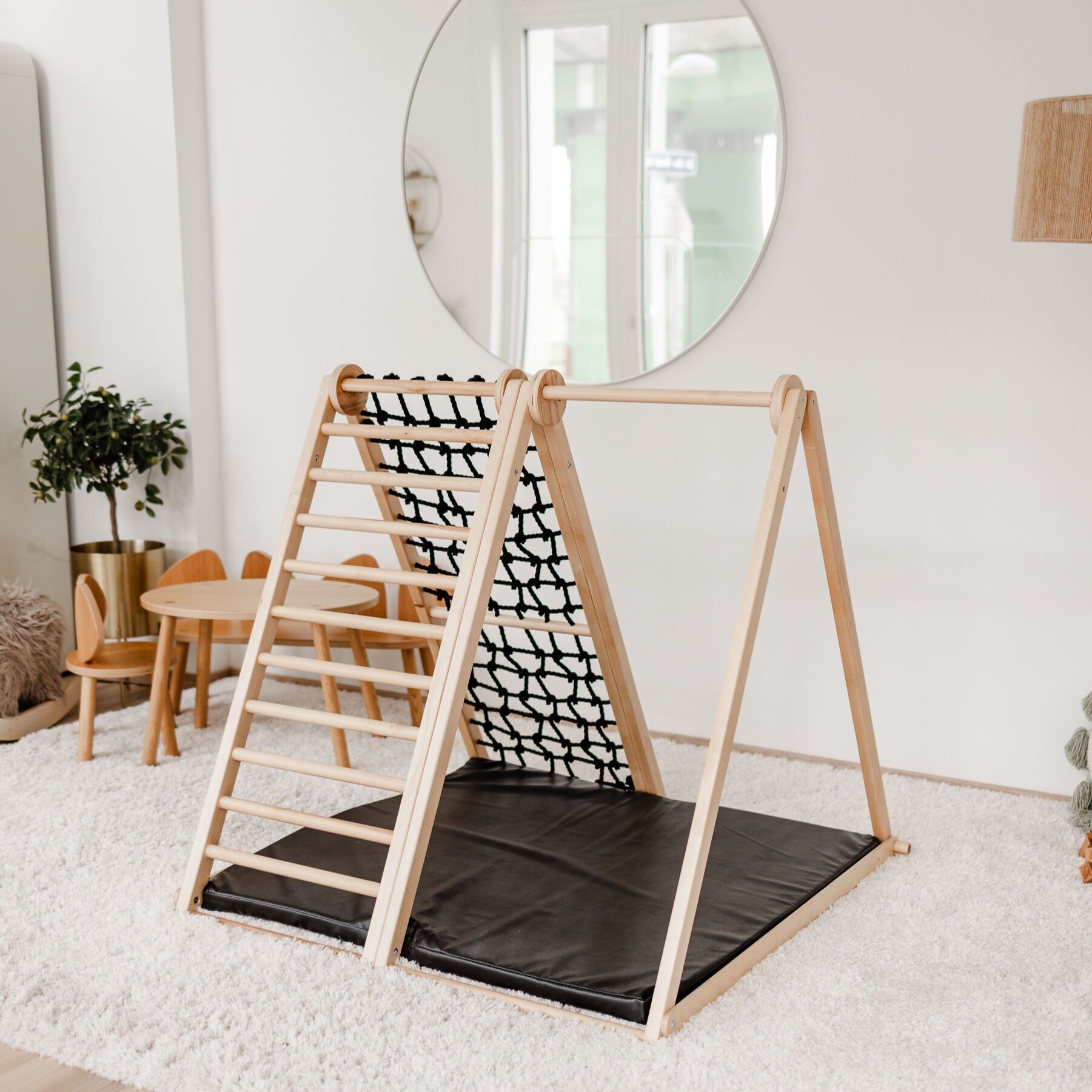 CLIFF FLEX Black Edition - Struttura da arrampicata in legno per bambini, triangolo Pikler, mobili per bambini Montessori, triangolo da arrampicata