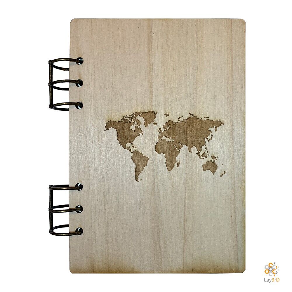 Lay3rD Lasercut - Holznotizbuch - Weltkarte - Birke--