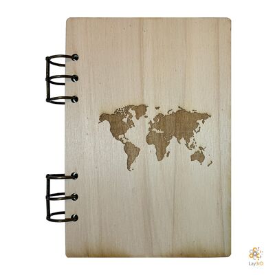 Lay3rD Lasercut - Wooden Notebook - World Map - Birch--