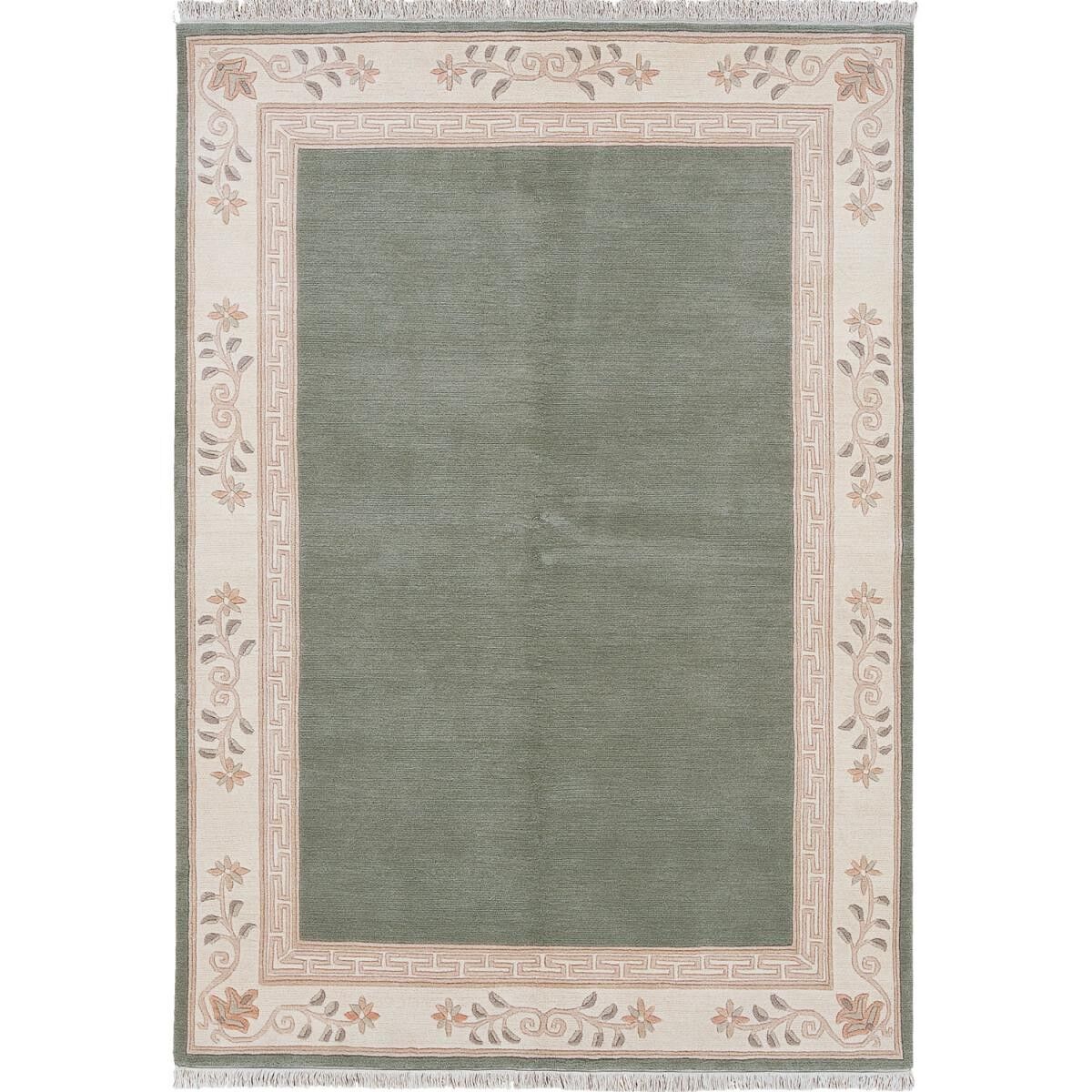 70x140 handgemachter Eingangsteppich aus grüner Wolle mit einfachem rechteckigem Muster SUCA