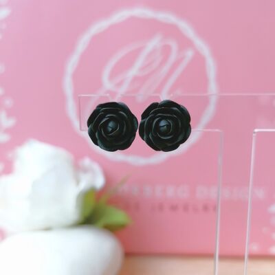 Boucles d'Oreilles Roses Linnea - Noir