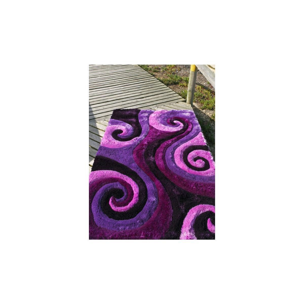 Tappeto Shaggy 200x300 rettangolo fatto a mano viola motivo rotondo PAPU