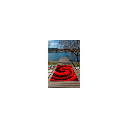Tapis shaggy 200x300 rectangle fait main rouge motif rond DORO