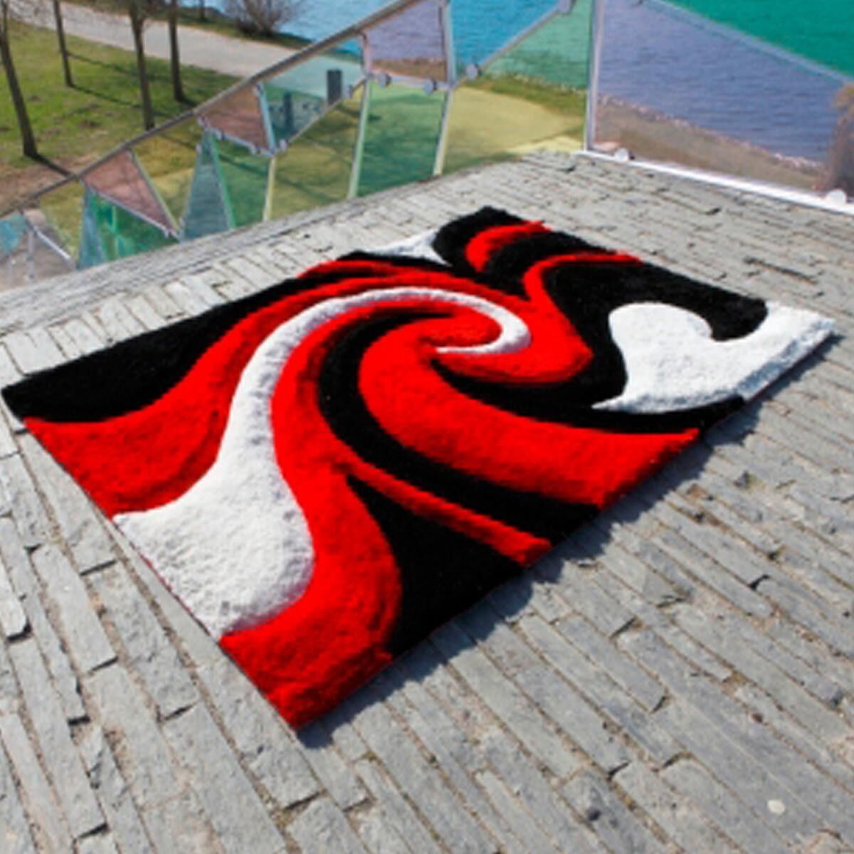 Tappeto Shaggy 200x300 rettangolo fatto a mano rosso rotondo modello KANO