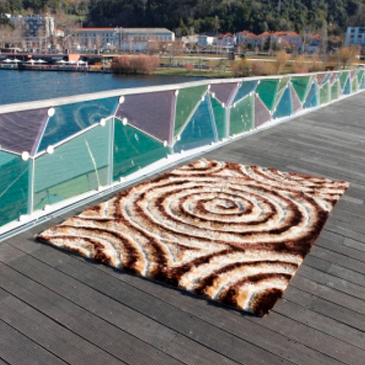 Tappeto Shaggy 200x300 rettangolo fatto a mano marrone motivo rotondo HETE