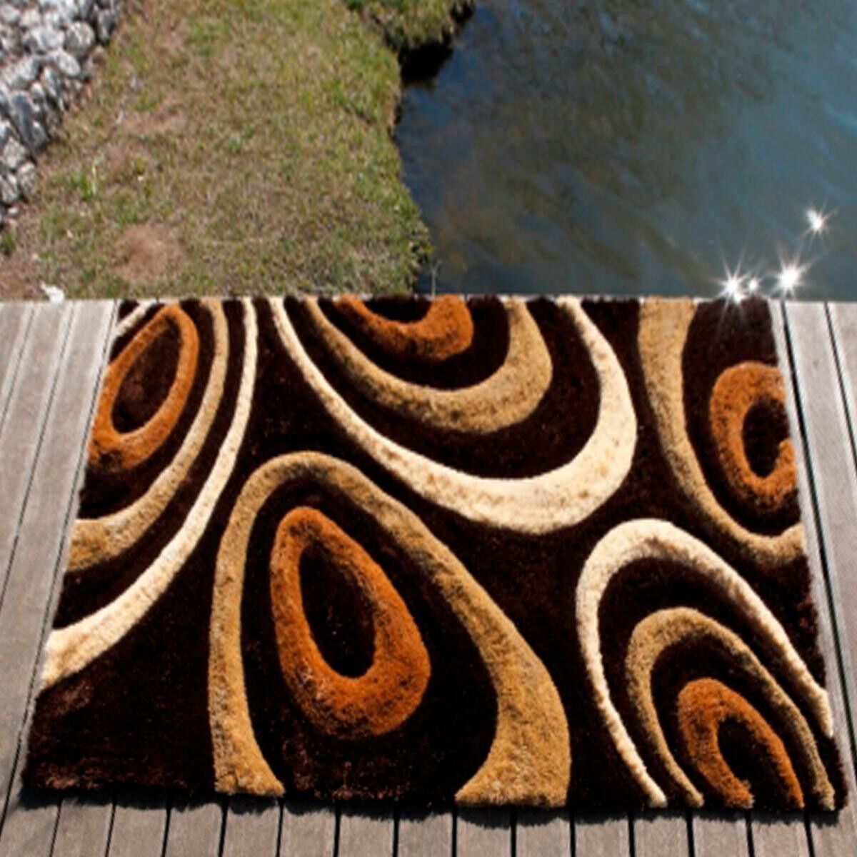 Tappeto Shaggy 200x300 rettangolo fatto a mano marrone motivo rotondo KEFA