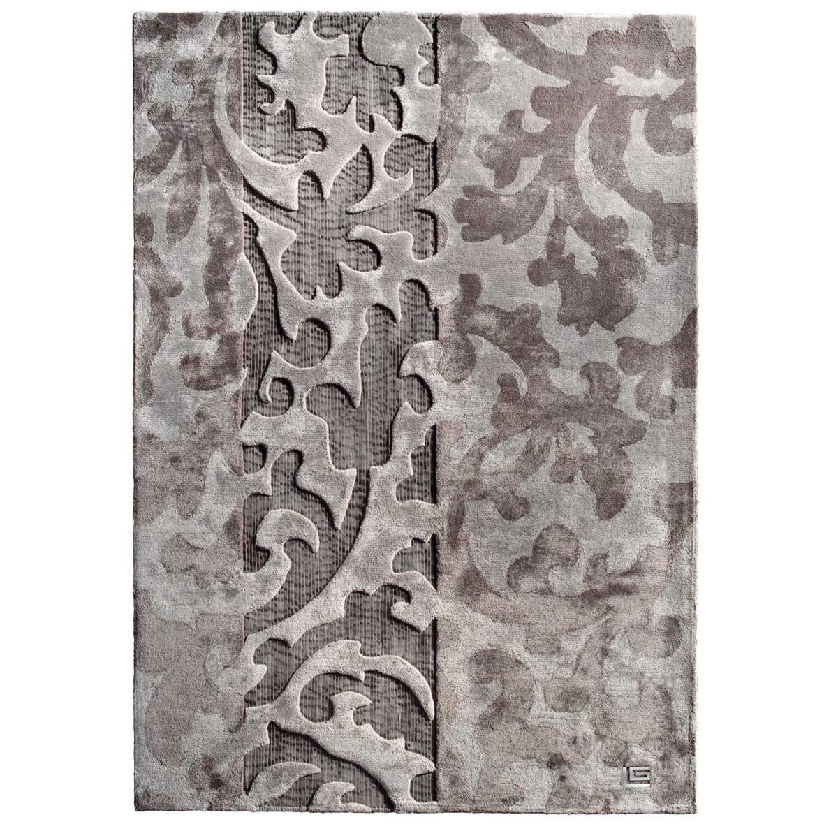 PIJO handgefertigter grauer rechteckiger Schlafzimmerteppich aus Viskose 190x290