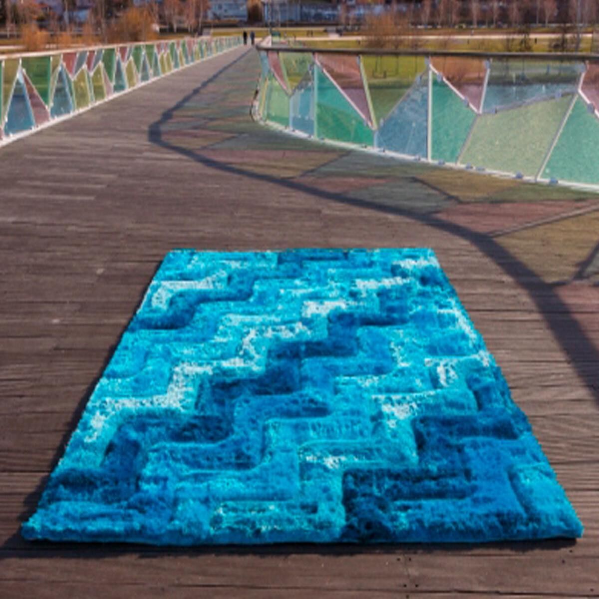 Tappeto Shaggy 170x240 rettangolo fatto a mano blu navy motivo geometrico BUKA