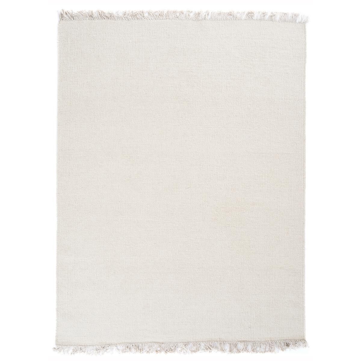 Tappeto Kilim 140x200 rettangolo fatto a mano in lana bianca motivo semplice NOBI