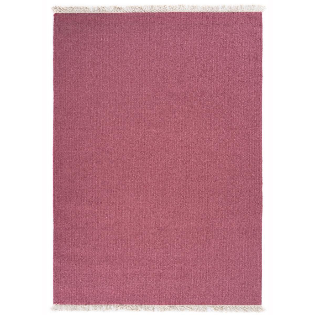 Tappeto Kilim intrecciato a mano in lana rosa a tinta unita