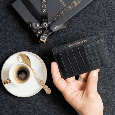 Porte-cartes Royal en cuir avec gaufrage croco nappa noir