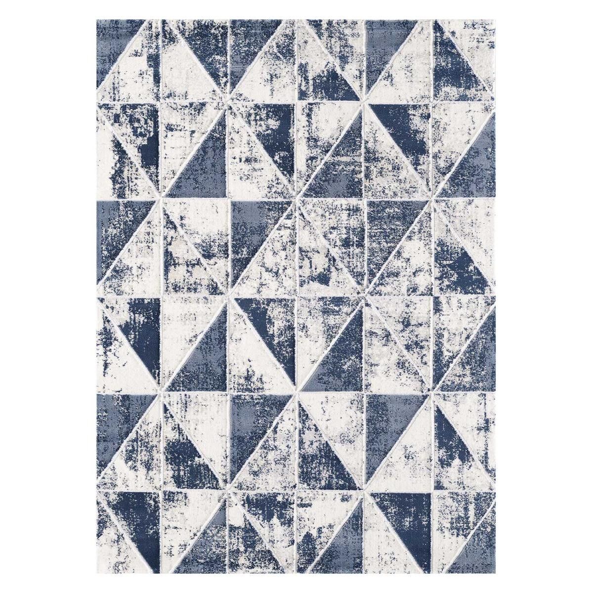 Tappeto da camera da letto VOBA blu e grigio intrecciato, rettangolare, motivo geometrico, 80x150 cm