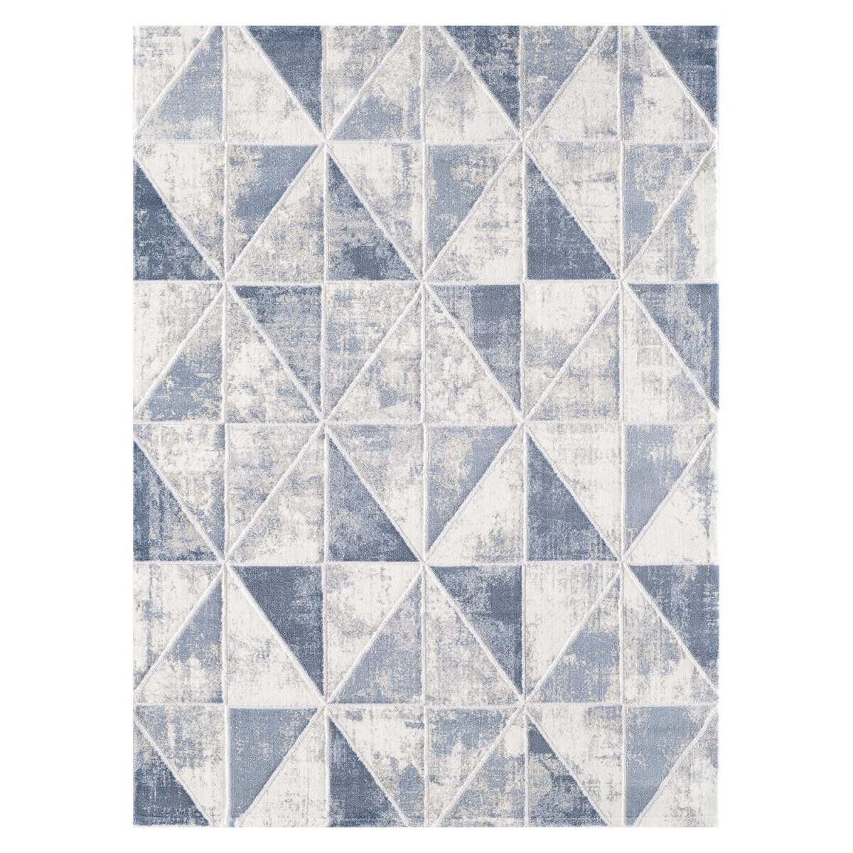 Tapis salle à manger 200x280 tissé turquoise et gris motif géométrique