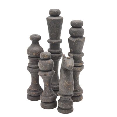 Schachspiel – Holz – Grau – 5 Schachfiguren – Dekoration