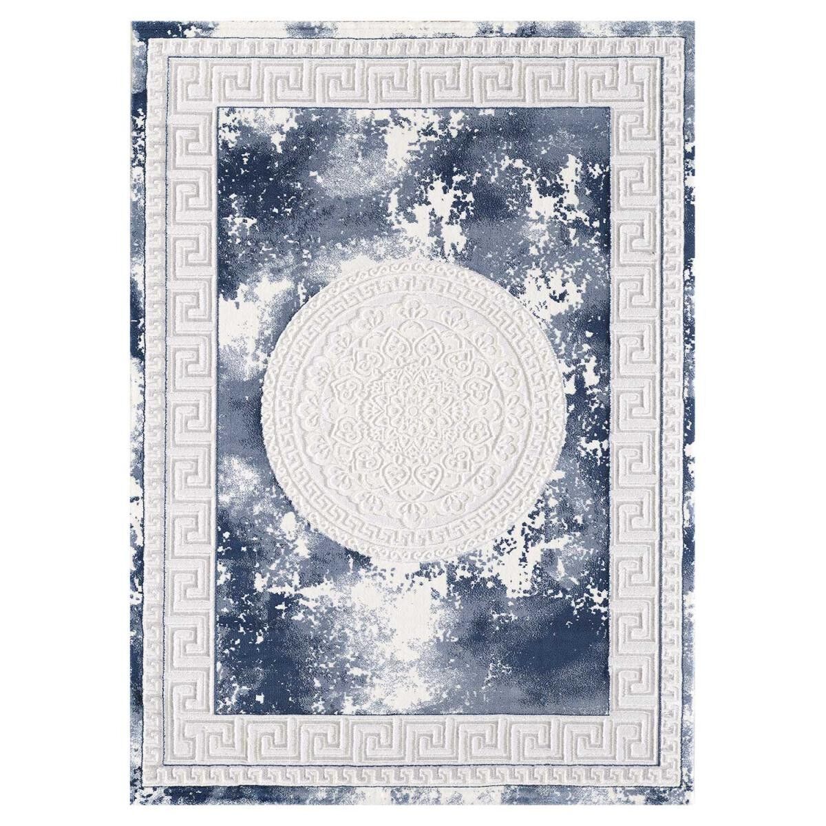 Tappeto orientale 200x280 rettangolo blu e grigio tessuto motivo ancestrale BUMI