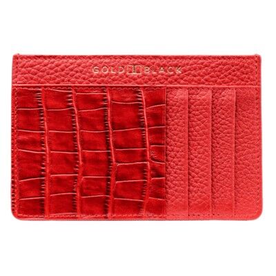 Portacarte Royal in pelle con stampa nappa croco rossa