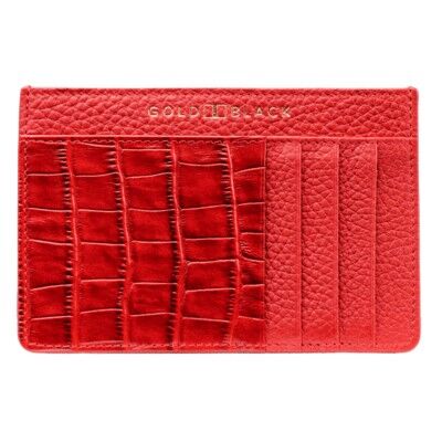 Royal card case leather with nappa croco embossing red