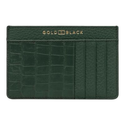 Royal leather card case with nappa croco embossing green