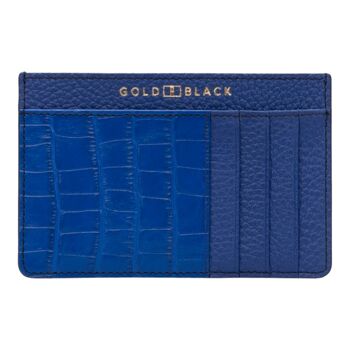 Porte-cartes Royal en cuir avec gaufrage nappa croco bleu 1