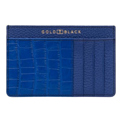 Royal card case leather with nappa croco embossing blue