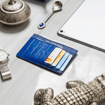 Porte-cartes Royal en cuir avec gaufrage nappa croco bleu 2