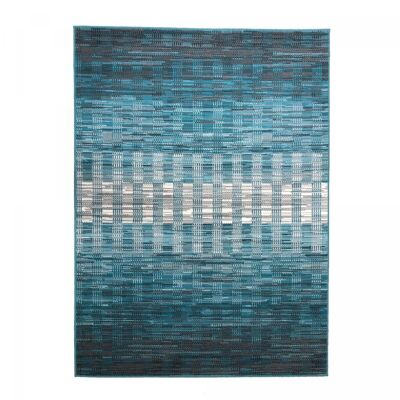 Alfombra de entrada rectangular tejida en azul y blanco de 60x110 con patrón geométrico LAJO