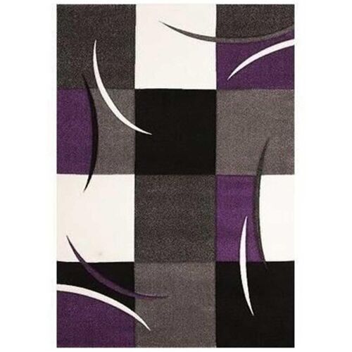 Tapis salle à manger 280x380 tissé violet rectangle motif damier TIHO