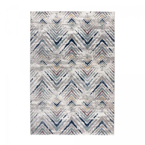 Tapis grand salon 200x290 tissé beige et bleu rectangle motif géométrique JEVO