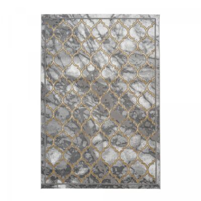 Tapis couloir 80x300 tissé or et gris clair rectangle motif abstrait TUMO