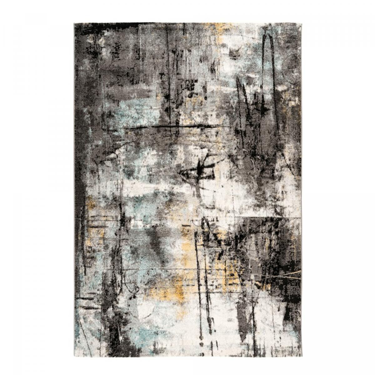 Alfombra de comedor 200x290 tejida con patrón abstracto rectángulo amarillo y gris CEFU