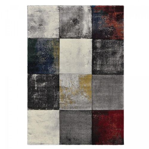Tapis entrée 80x150 tissé rouge et jaune rectangle motif géométrique NOCU